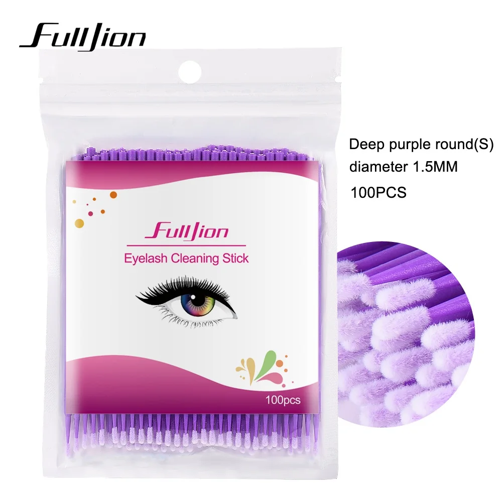 purple S with bag Fulljion 100 шт./упак. одноразовые Кисточки для макияжа ресниц удаление инструмент тампон микро щетки для наращивания ресниц Инструменты - Handle Color: purple S with bag