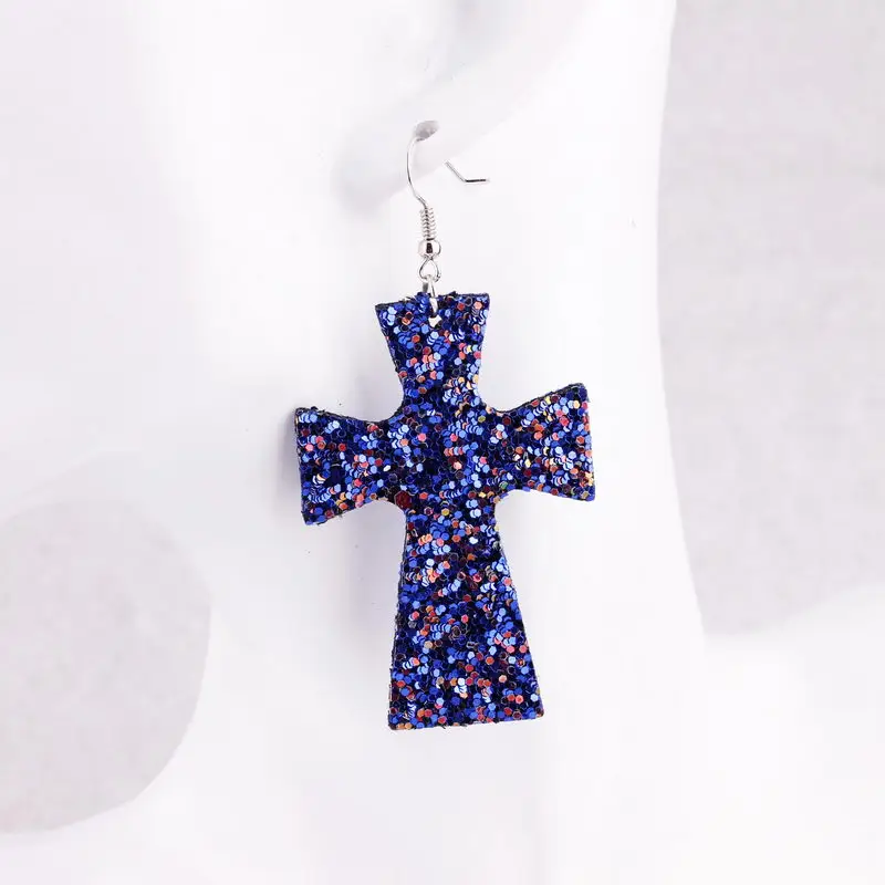 Royal Blue ZWPON Новые блестящие кожаные висячие серьги крест для женщин модные ювелирные изделия серебряные синие массивные большие серьги - Окраска металла: Royal Blue