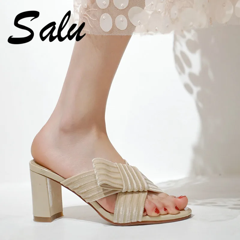 Сандалии Salu женские на высоком каблуке прозрачные кожаные босоножки с открытым
