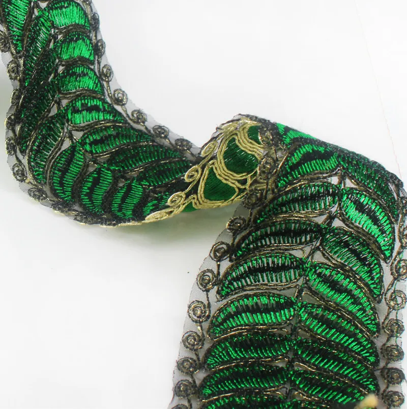 2 ярдов Золотой Зеленый Африканский шнур аппликация кружевная ткань отделка