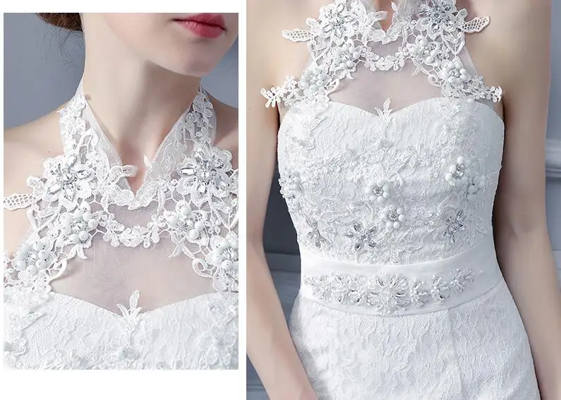 2017 Новый дизайн Русалка белое кружево Холтер декольте свадебное платье