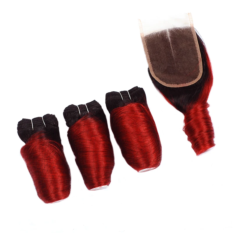 99J Омбре красные пучки с закрытием бордовые бразильские Свободные глубокие волны