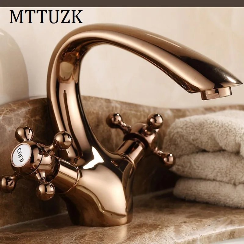 MTTUZK роскошный Европейский смеситель для раковины с длинным горлом из розового