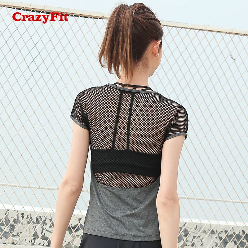 CrazyFit 2018 открытая футболка женский спортивный топ для фитнеса Женская одежда бега