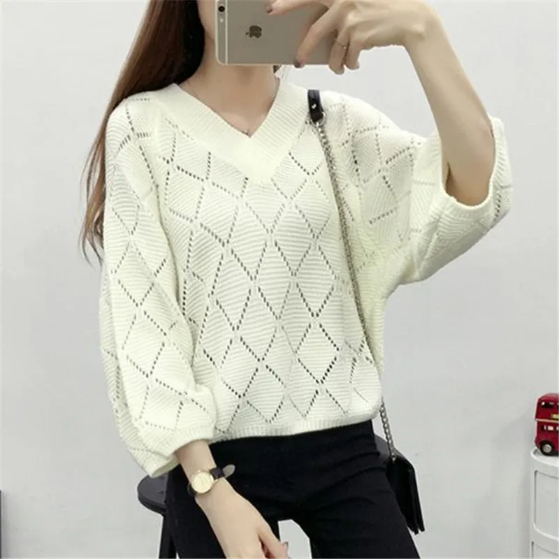 2019 spring autumn loose sweater fashion large size hollow blouse women pullover new Knitted bat shirt female tide A1174 | Женская
