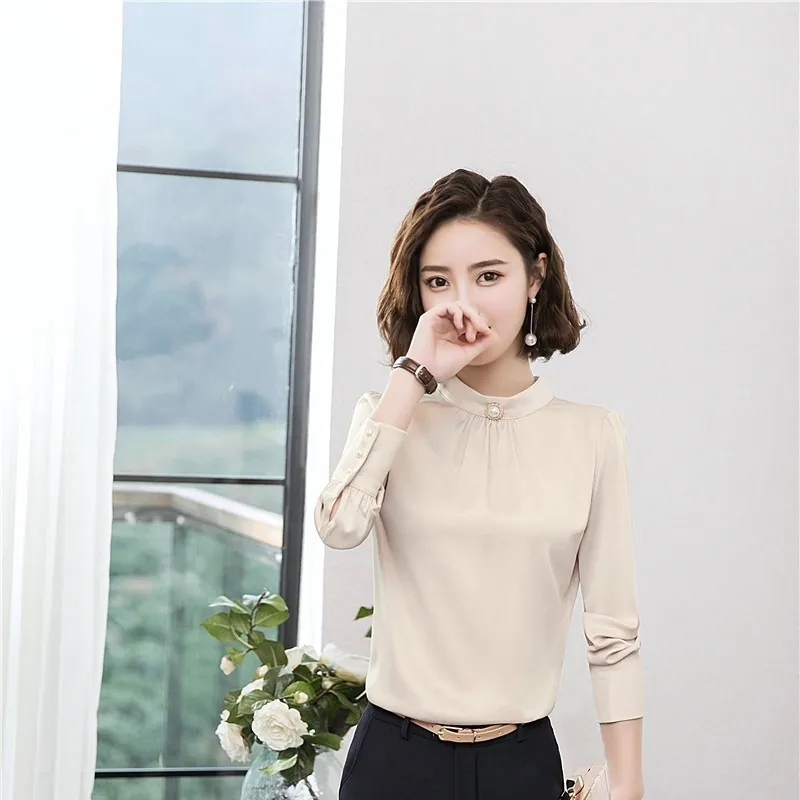 Женская блузка с длинным рукавом элегантная рубашка абрикосового цвета в