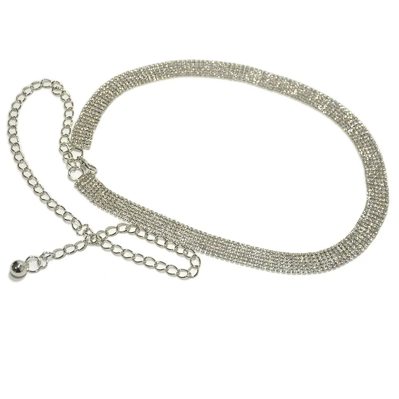 Style1 Silver Роскошные золотые серебряные металлические поясные цепные ремни для женщин, шикарные Кристальные ремни для платья, регулируемые эластичные тонкие декоративные пояса, новинка - Цвет: Style1 Silver