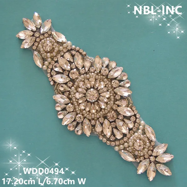 

(30PCS)Wholesale hand beaded sewing bridal crystal rhinestone applique iron on for wedding dresses DIY sash WDD0494
