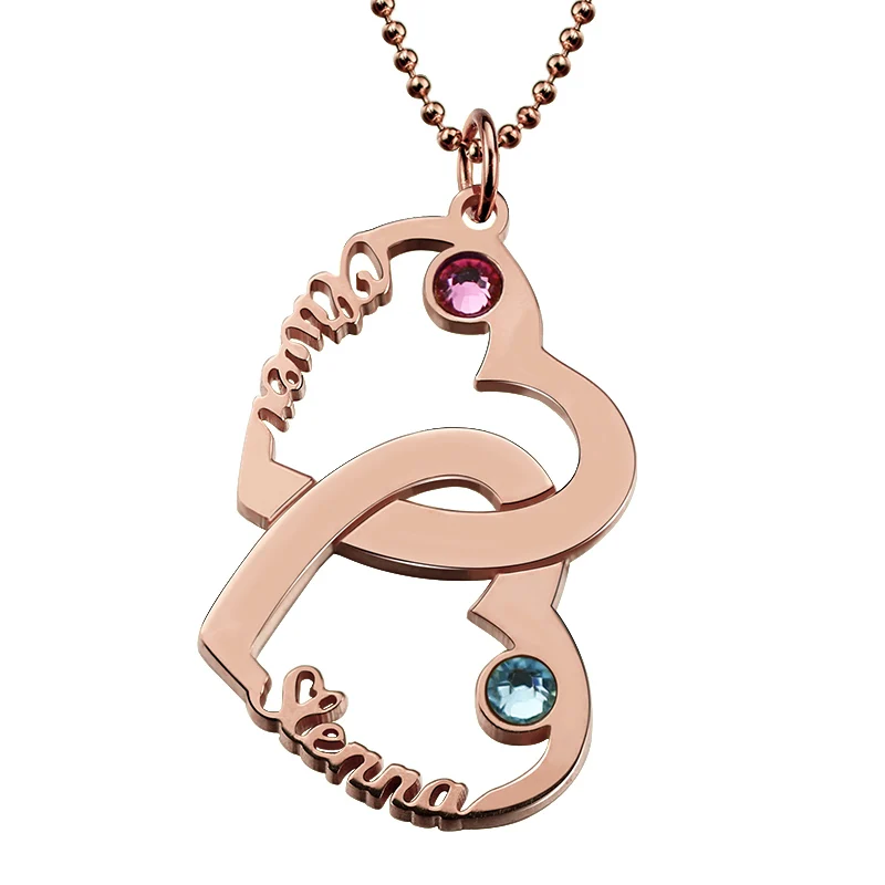 

AILIN Personalized Rose Gold Couples Heart Name Necklace Vertical Double Hearts Necklace 2 Names Necklace Valentines Day Gift