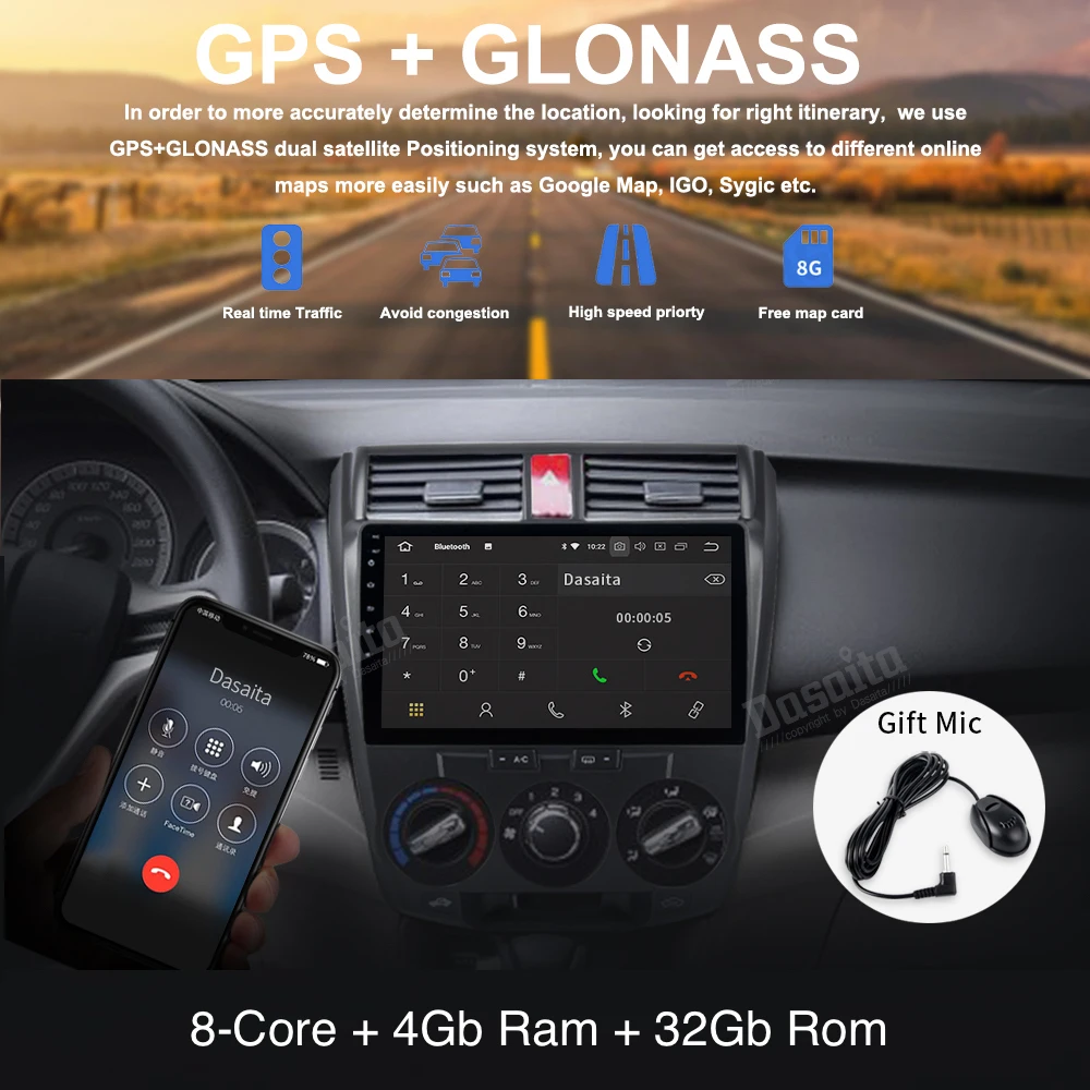 Android автомобильный мультимедиа для Honda City GPS 2008 2009 2010 2011 2012 8-ядерный 4 Гб ram 32 ГБ rom 9