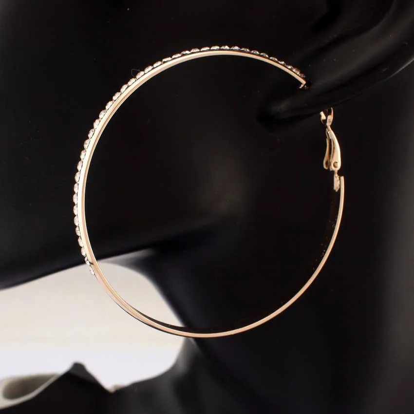 MANILAI Fashion Women's Jewelry 60mm Diameter Faceted Alloy Rhinestones Hoop Earrings Costume Jewellery FE045