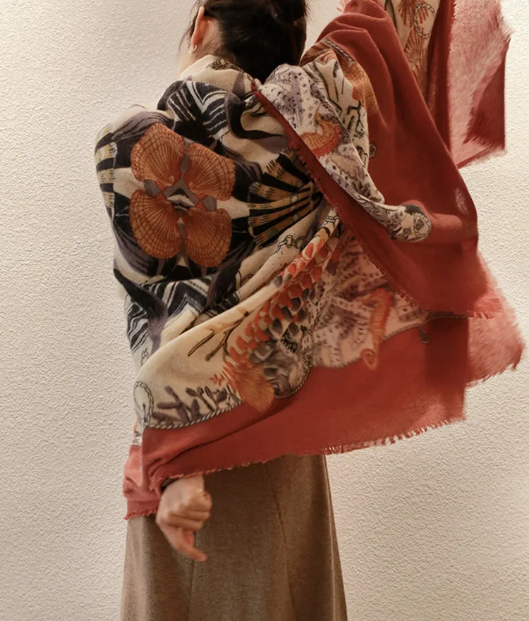 

super large size 100% boiled wool women classic ink paint print scarf shawl pashmina 190x135cm retail wholesale