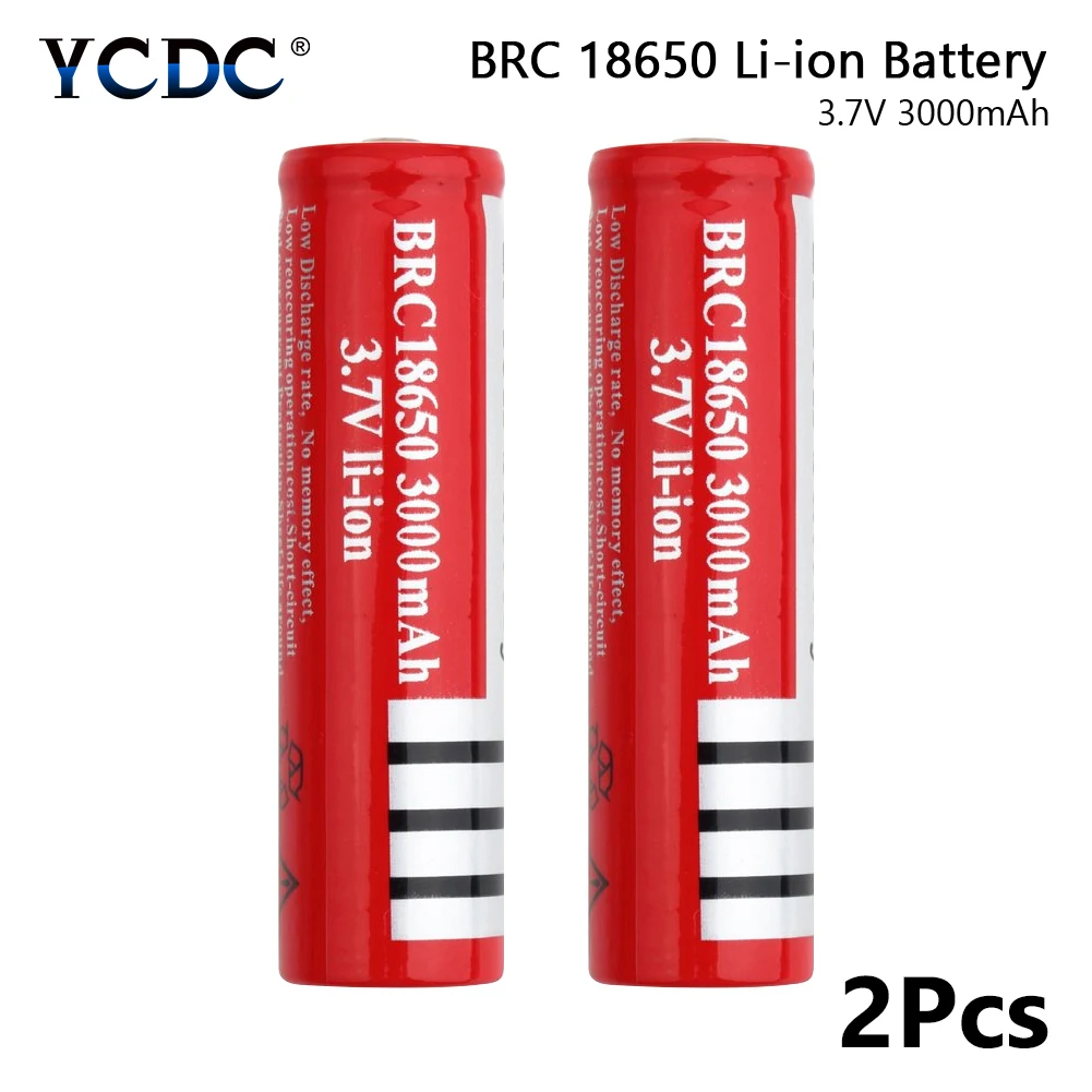 2 pieces YCDC 1/2/4/6/8 шт Красный 3,7 вольт 3000 мАч BRC 18650 Перезаряжаемые Батарея литий-ионный Батарея для игрушечная лазерная указка фонарик - Цвет: 2 pieces