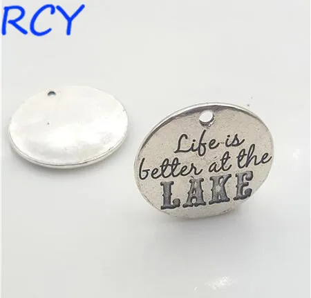 M2635 высшее качество 5 шт./лот 25 мм надпись life is better at the lake charm круглый диск сообщения