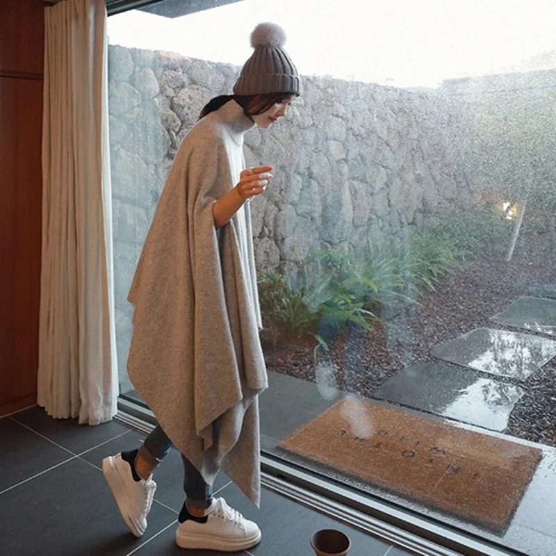 Женский шерстяной плащ LANMREM свободный однотонный большого размера с рукавами