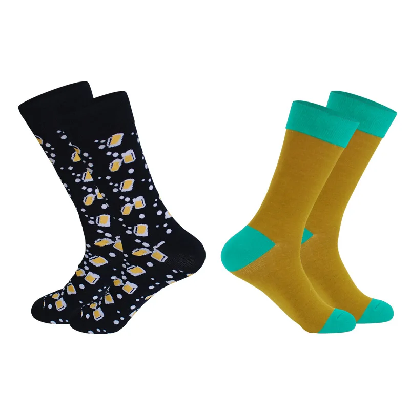Hot Selling Spring Men Combed Cotton Socks With Striped Many-Sided Figure Art Jacquard Hit Color Long Dot Happy 2Pairs | Мужская одежда