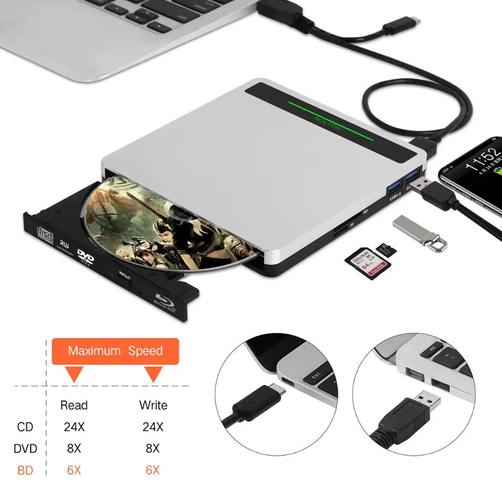 5 в 1 Blu Ray диск внешний blu ray Player горелки для ноутбука MacBook/Windows/ПК поддерживает карты
