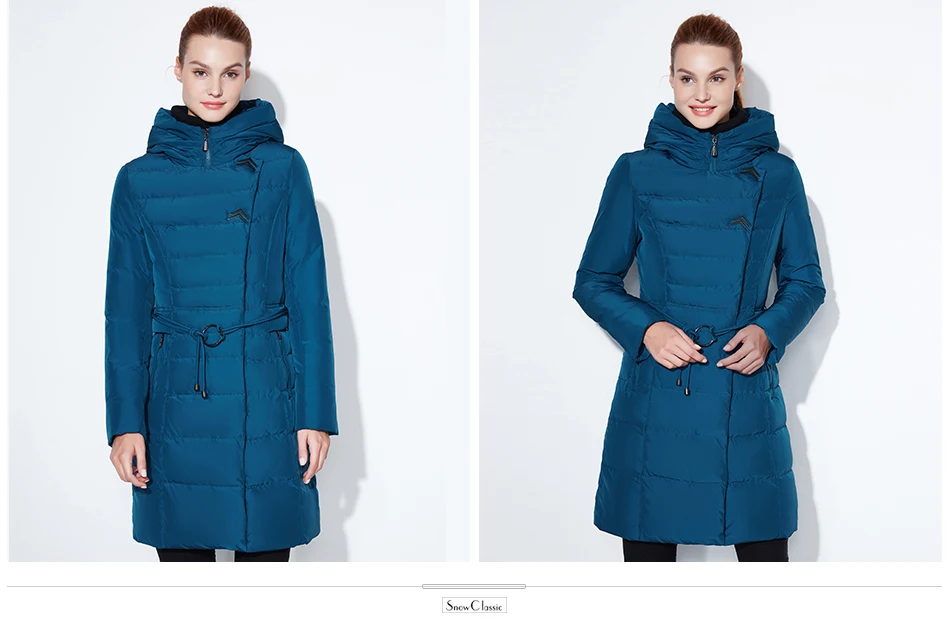 SnowClassic Модные женские зимняя куртка толстый длинное пальто куртки капюшон регулируемый пояс, теплая обувь с хлопчатобумажными стельками