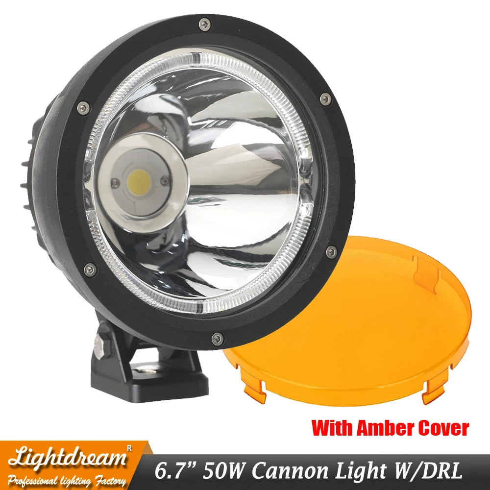 

Lightdream Cannon Black 6.7" 50W Narrow LED Spot Light W/Cover For Polaris 4WD Off Road Truck SUV ATV UTV led cannon lights x1pc