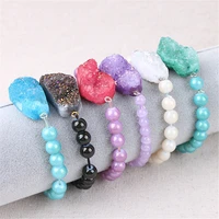 bracelets fashion natural druzy stone agates crystal beads elastic ropes handmade woman bracelet adjustable party jewelry