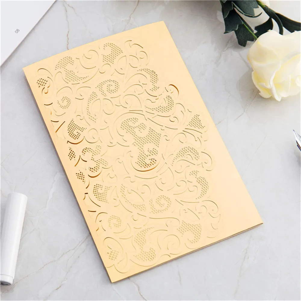 10 шт. свадебные приглашения лазерная резка роскошные золотые высококачественные