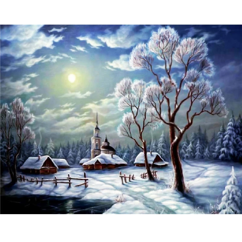 5D Снежные пейзажи ночные домики мозаика вышивка крестиком домашний декор