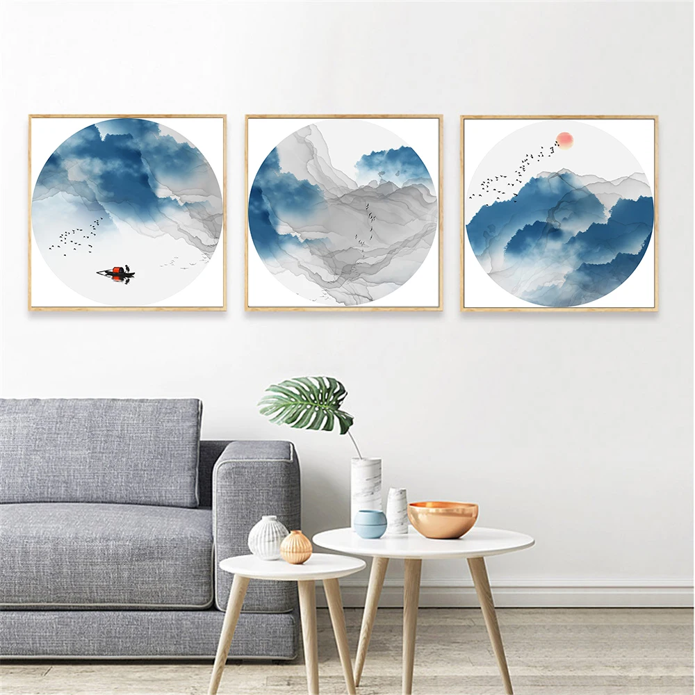 Скандинавский постер картины на холсте настенное искусство китайская пейзажная