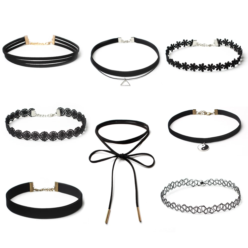 Meyfflin 10 шт./компл. Черное кружево Цепочки и ожерелья Набор Колье S для Для женщин