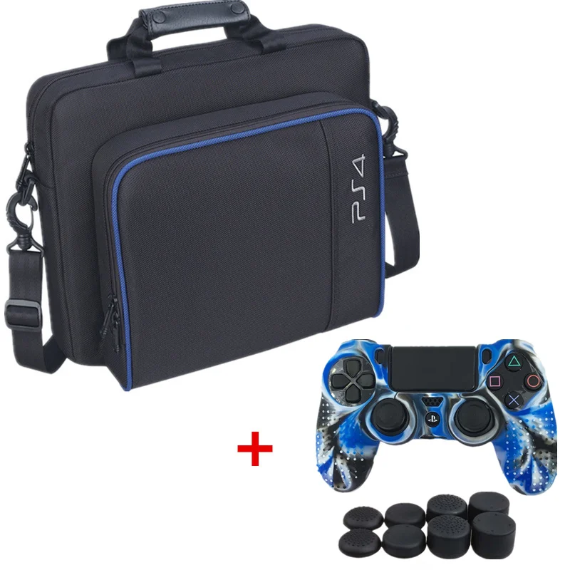 bag and case and cap PS4 игровой Sytem сумка Холщовая Сумка для переноски защитная сумка на плечо сумка для PlayStation4 PS4 Консоль силиконовый чехол или колпачки для большого пальца - Цвет: bag and case and cap