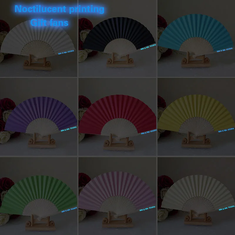 NEW Personalized noctilucent Silk Fold hand Fan in Elegant Laser-Cut Gift Box Party Favors/wedding Gifts 100 pcs/lot | Дом и сад