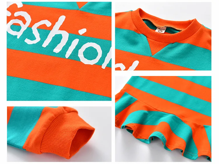 Детское платье с длинными рукавами для девочек на весну-осень модное в полоску