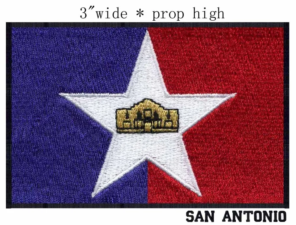 

San Antonio, Texas USA Flag 3"wide embroidery patch for mariposa decoraciones para ropa/naaldvilten/white star