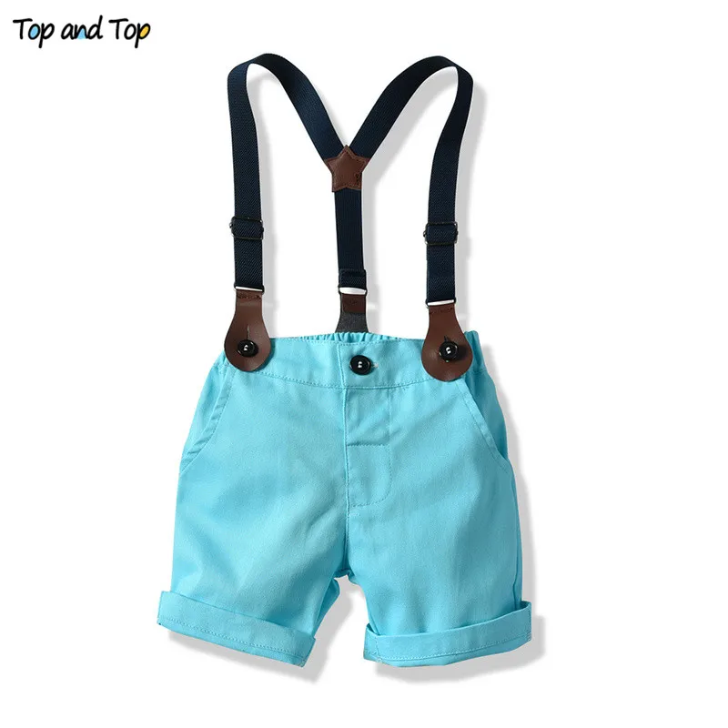 Top and Summer Fashion Infant Baby Boy Short Sleeve Bowtie Shirt Tops+Overalls Gentleman Clothes Outfit Suit Bebe Kids |