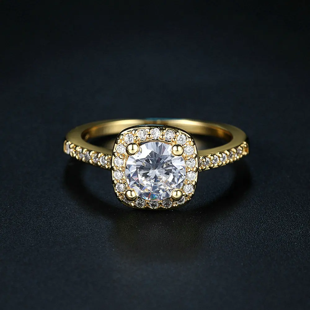 YellowGold Clear Серебряный Цвет Изысканный Bijoux(украшения своими руками) модные квадратные Свадебные& Обручение кольцо, сделанное с кубическим цирконием ювелирные изделия R531 R559 R560 - Цвет основного камня: YellowGold Clear
