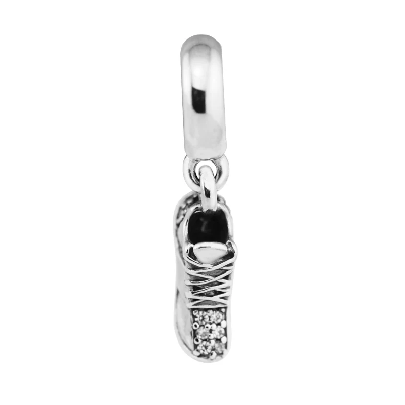 100% Real 925 Sterling Silver Running Shoe Charm Fits Europe Bracelet Clear CZ Beads for Jewelry Making Party Gift Kralen