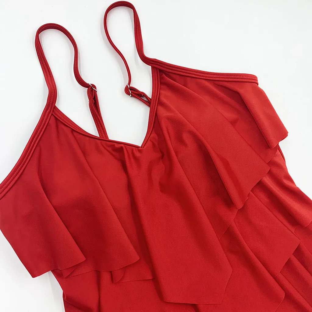tankini swimsuits women beach brazilian bikini Pleated Three-Layer Ruffle Bikini Triangular Split Swimsuit sport swimwear badpak