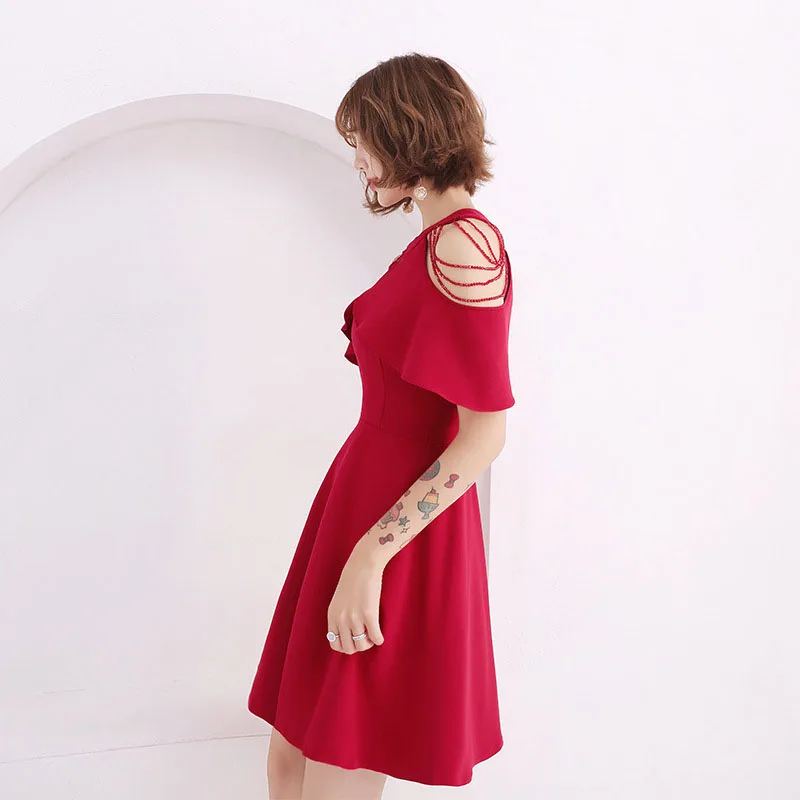 Элегантное короткое коктейльное платье с рукавами для девочек красное свадебное