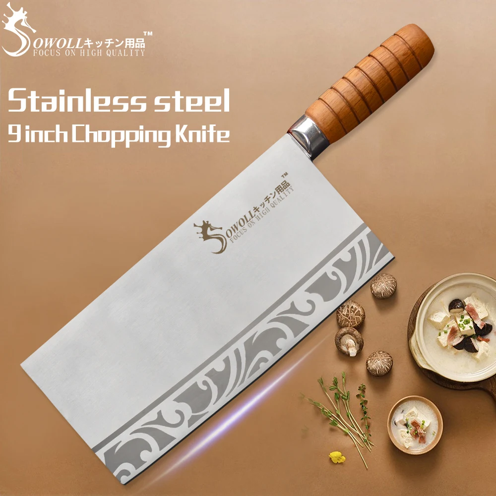 Нож из нержавеющей стали SOWOLL 9 дюймов цветная деревянная ручка 4CR14|handmade kitchen