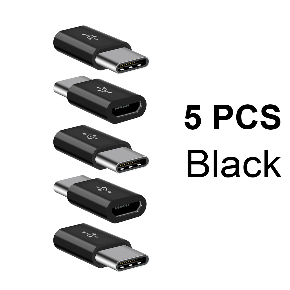 5 pcs mi женские низкие Туфли на USB к Тип usb C адаптер синхронизации данных OTG Тип-конвертер зарядное устройство для быстрой зарядки для MacBook Xiaomi mi 4C One Plus LG G5 - Цвет: Черный