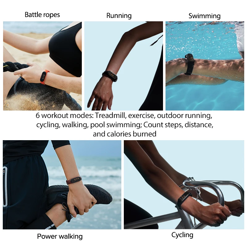 Английский/испанский/русский Xiaomi Miband 4 Smart Band 0 95 &quotAMOLED экран Bluetooth 5 браслет 50 м