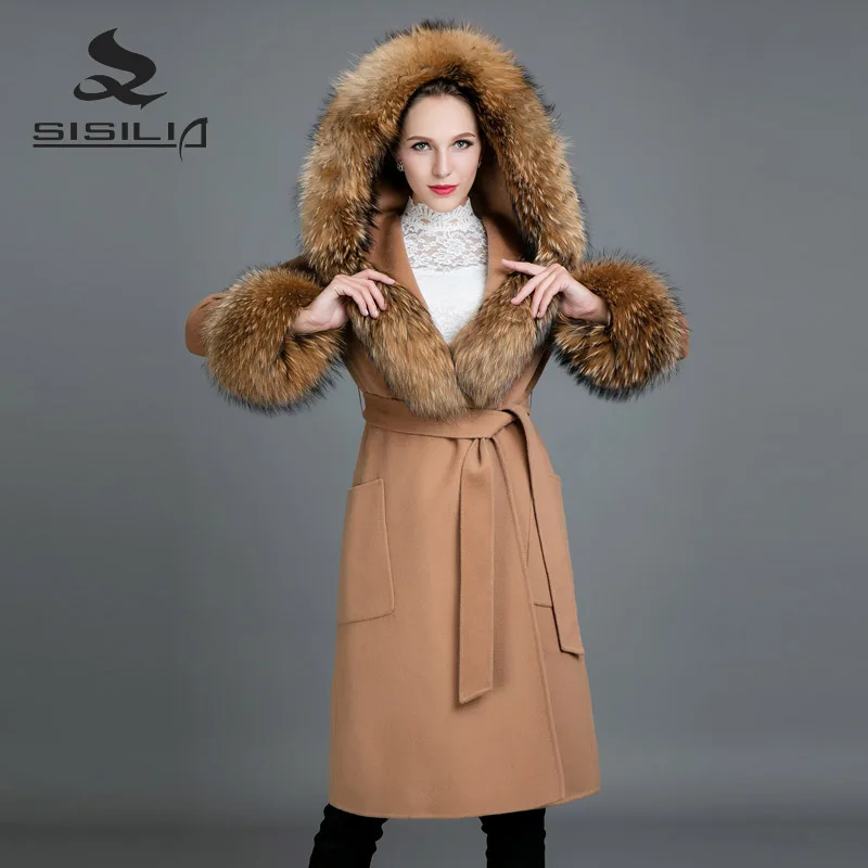 Sisilia Новинка 2017 года Для женщин теплый енотовидная собака Шуба Мода Стиль