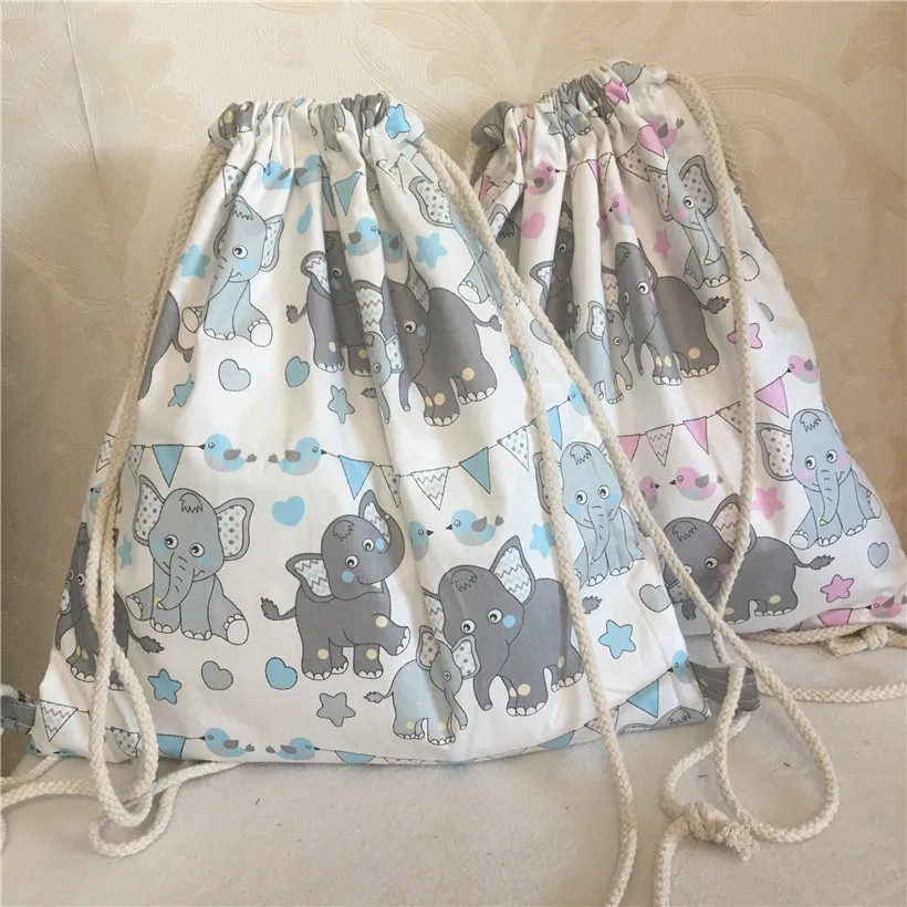 

YILE Cotton Twill Drawstring Eco Backpack Cute Cartoon Elephant Flag Banner Book Bag 8601-a