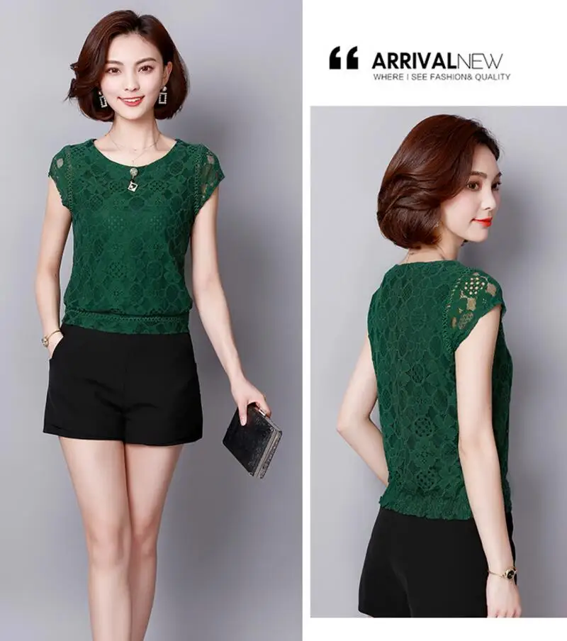 Blusas Mujer De Moda, летняя женская кружевная блузка с коротким рукавом, модные женские рубашки размера плюс, Женские топы и блузки размера s 3XL