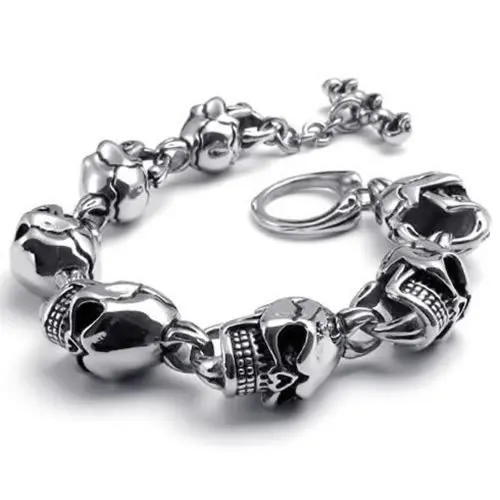 

Women's Present Wholesale Customized Jewelry Stainless Steel Silvery Black Delicate Skulls Shape Charm Luxury Bracelet