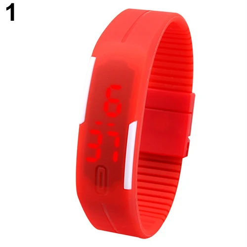 Мужские и женские модные силиконовые красные светодиодные спортивные часы с - Фото №1