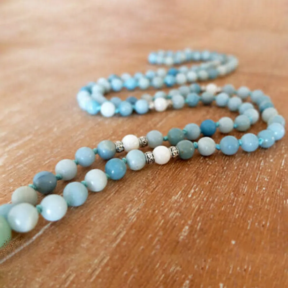 8 мм натуральный синий морской камень ожерелье с узелками вен чакас Йога запястье