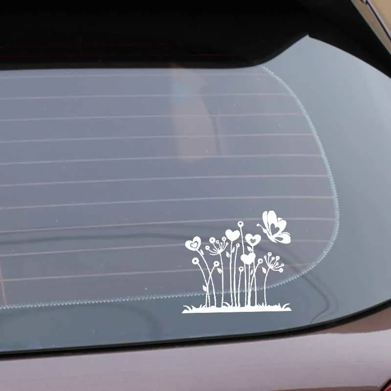 

YJZT 17.3CM*15.8CM Creative Design Car Sticker Vinyl Decal Flower Butterfly Dance Black/Silver C23-0403