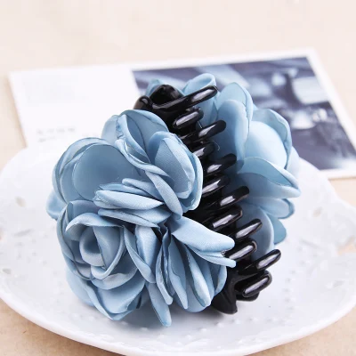 Blue Модные корейские высококачественные элегантные заколки для волос для девочек, большие тканевые пластиковые заколки для волос с цветами, ободки для волос для женщин, аксессуары для волос - Цвет: Blue
