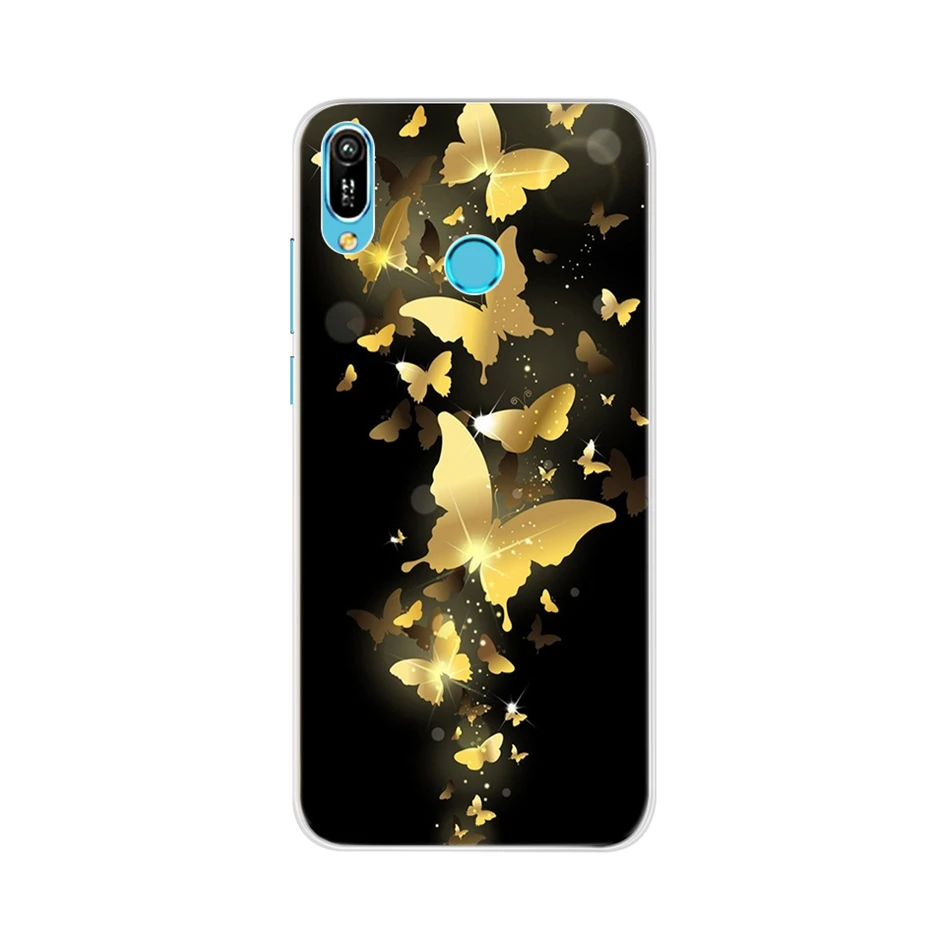 Мягкий чехол с цветами для Huawei Y6 2019 чехлы силиконовая задняя крышка телефона Y 6