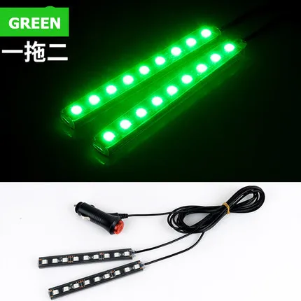 green Автомобильный RGB светодиодный музыкальный голосовой Звук управление Автомобильный интерьер декоративная атмосфера Авто RGB дорожка напольный светильник с пультом дистанционного управления 12 В - Испускаемый цвет: green